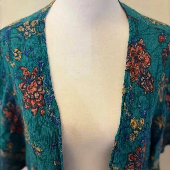 Large Maurices Teal Floral Mixed Print Kimono - Picture 4 of 12